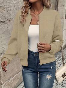 Women's Casual Everyday Zip-Up Jacket - Lightweight Polyester, Textured Fabric, Machine Washable, Perfect For Spring And Fall. Fashion Style - 杏色 - 查看 4