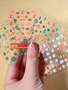 30 张圣诞美甲贴纸，30 件 3D 闪光自粘雪花雪人驯鹿铃铛指甲贴花，冬季指甲贴纸圣诞节圣诞树指甲装饰美甲用品 - 彩色的 - 查看 6