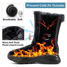 Black Snow Boots For Women Winter 2025: Warm Plush Collar Ankle Boots Waterproof Insulated Non Slip Boots Outdoor-Comfort Mid Calf Boots With Lace Up Design.Outdoor Waterproof Hiking Walking Platform Shoes, Lightweight Thermal Winter Keep Warm Boots - màu đen - Xem 5