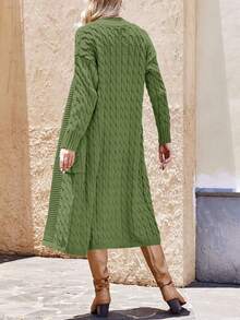 Women's Open Front Long Sleeve Cardigan Oversized Chunky Cable Knit Fall Sweater Coat With Pockets - Army Green - View 2