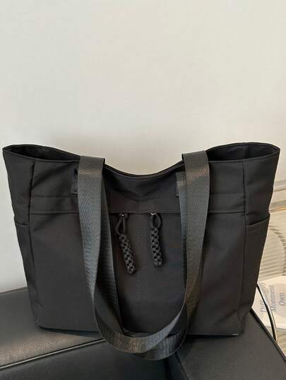 Bolso de mano sólido y de moda, bolso de hombro casual de color block, bolso escolar y bolso para libros para mujeres o estudiantes, perfecto para libros, compras, vuelta al cole y talla grande