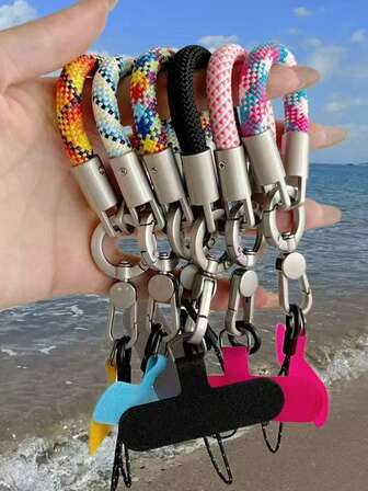 Fashionable High-End Woven Contrast Color Stainless Steel Short Lanyard, Creative Finger Strap, Car Key Chain, Unisex Stylish Hanging Chain, Multi-Functional Lanyard
