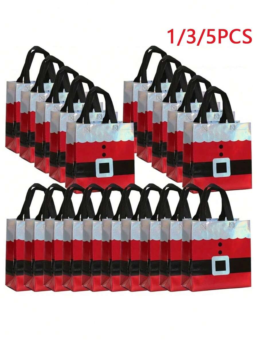 1/3/5 pièces Sac cadeau de Noël, sac non tissé, sacs cadeaux réutilisables avec poignées, sacs à main holographiques du Père Noël, convient pour les fêtes, les anniversaires, les baptêmes, les cadeaux de Noël, en vrac, pour les fournitures d'emballage de bonbons