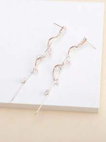 "1 Pair Elegant Luxury Leaf, Star & Water Drop Tassel Pendant Earrings – Long Style, Perfect For Daily Wear, Weddings, And Formal Events, Available In White, Black, Pink, Green, Blue, Multi-Color" - Kim cương hồng bạc - Xem 1