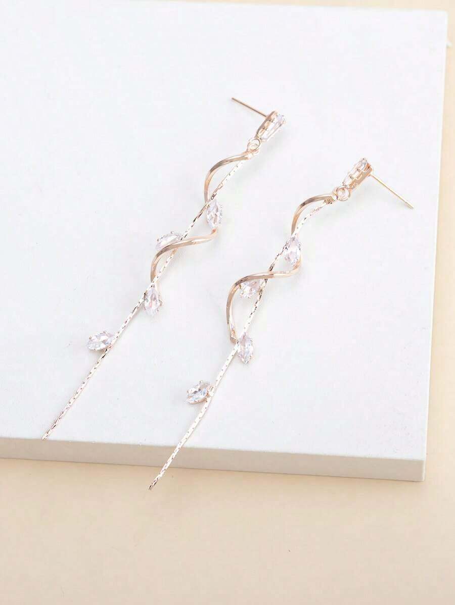 "1 Pair Elegant Luxury Leaf, Star & Water Drop Tassel Pendant Earrings – Long Style, Perfect For Daily Wear, Weddings, And Formal Events, Available In White, Black, Pink, Green, Blue, Multi-Color" - Kim cương hồng bạc - Xem 1