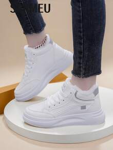 SCKMEU 2025 New Arrival Women's Warm Thermal Lined High-Top Casual Sneakers With Hidden Wedge Heel, Versatile & Comfortable For Winter