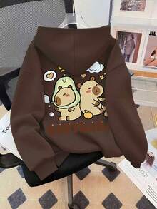这款少女卫衣背面印有水鼠图案，是返校季的理想之选，也是秋冬季节的休闲外套。它可机洗，舒适百搭，适合居家穿着。时尚有趣的设计使其适合上学、度假、购物和各种活动。 - 棕色 - 查看 2