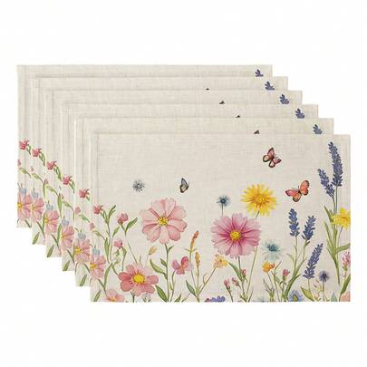 Bunte Sternen-Stoff-Platzdeckchen, langlebig, fleckenabweisend, maschinenwaschbar & wiederverwendbar. Ideal für Partys, Feiertage & Alltag, 45x30 cm, Blühende Wildblumen