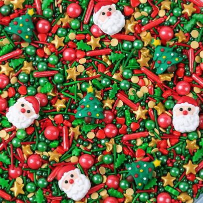 圣诞糖屑红色和绿色金色糖屑节日糖屑混合圣诞树糖屑星形蛋糕装饰圣诞吉米心形烘焙饼干冰淇淋装饰 - 75g