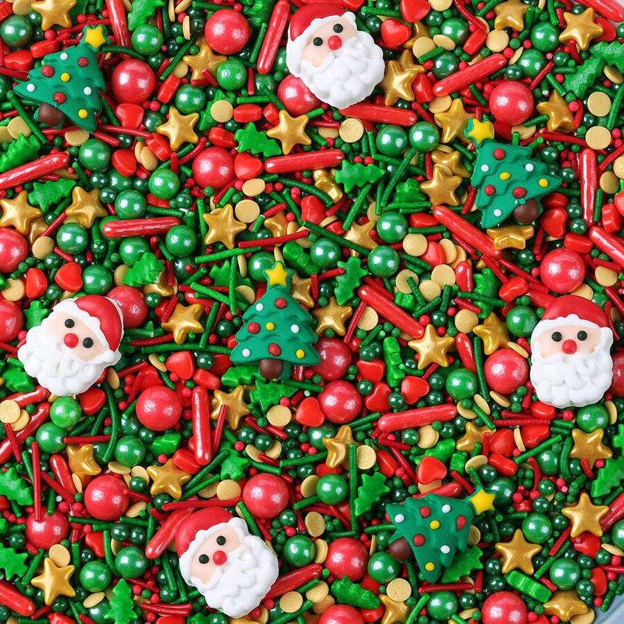 Paillettes de Noël rouges et vertes, mélange de paillettes dorées pour décorations de Noël, étoiles, gâteaux, biscuits, crème glacée - 75g