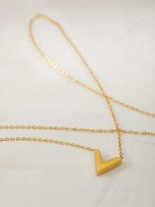 Clariva 1件 时尚经典V形吊坠项链 圣诞礼物 - 金黃色 - 查看 3