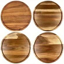 Acacia Wood Round Dinner Plates & Charger Trays - 8/10/12 Inch Natural Grain Lightweight Easy-Clean Plates For Sandwiches, Snacks, Desserts, Salad, Fruit | Party Favors, Casual & Formal Dining, Dinner Trays For Eating, Snack Organizer Tray, Rustic Tableware, Easyclean Surface, Smooth Finish - 棕色 - 查看 4