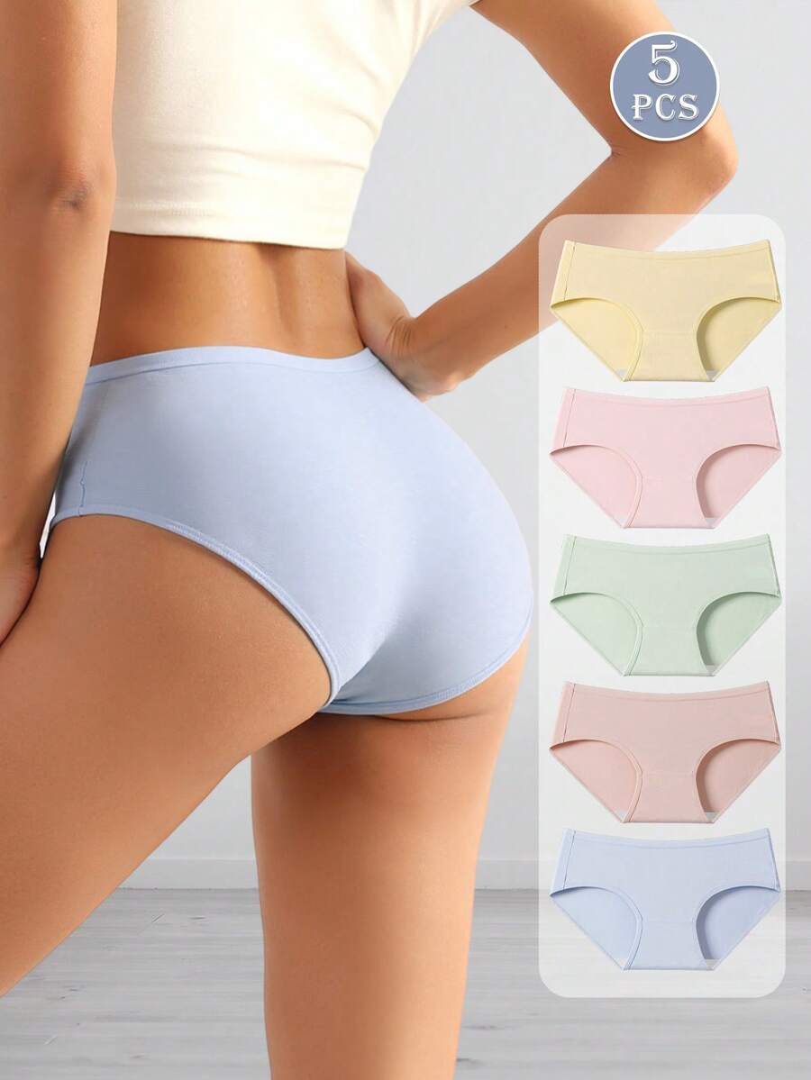 5pcs/Pack Women's Letter Elastic Waistband Cotton Briefs, Sporty Casual Comfortable Minimalist Hipster Panties - Multicolor - View 1