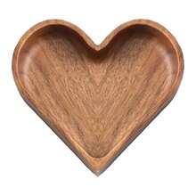 1 pieza de plato de postre en forma de corazón de madera maciza, bandeja de madera estilo japonés, plato de bocadillos, plato de frutas secas, plato de madera, vajilla - MARRÓN ROJIZO - Ver 2