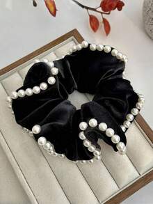 1 szt. aksamitna perłowa gumka do włosów, bardzo duża, 15 cm, elegancka i szykowna ozdoba do włosów dla kobiet, gumki do włosów, gumki do włosów