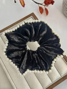 1 szt. aksamitna perłowa gumka do włosów, bardzo duża, 15 cm, elegancka i szykowna ozdoba do włosów dla kobiet, gumki do włosów, gumki do włosów