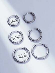 2 件/3 件简约嘻哈不锈钢耳环，男女通用纯色圆形耳环，光滑夹式耳环 - 彩色 - 查看 2