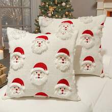 1pc 18x18 Inch 3D Christmas Plush Throw Pillow Covers, Bells Tree Santa Quilted Embroidered Cushion Cover, Festive Holiday Throw Pillow For Christmas & New Year Home Decor, Winter Living Room, Cozy Bedroom