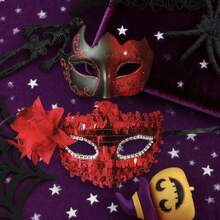 Men Women Masquerade Facewear, Exquisite Glitter Feather Half Face Facewear Halloween Cosplay Headwear - 紅色 - 查看 5