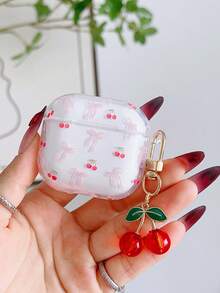 Niche Style Transparent Cherry 3 Earphone Case, Cute Protective Cover Compatible With Apple Pro 2/3, Wireless Bluetooth 4th Gen - Red - View 8