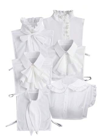 1 st. lång rosett Peter Pan-krage för kvinnor, fransk avtagbar spetsig krage, rund krage, fuskkrage, vit för klänning, juldekorationer