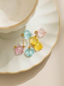 3pcs/Pack Transparent Acrylic Shell Shaped Stainless Steel Curved Needles Accessories, Candy Colors