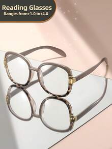 1 Pair Oval Large Frame Elegant Metal Decor Reading Glasses, Gentle Style For Women, Suitable For Reading, Writing, Computer Use, +1.0 To +4.0 - Transparent - View 18