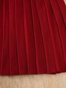 Young Girl Vacation Fashion Pearl Decor Round Neck Long Sleeve A-Line Knit Sweater Dress, Comfortable & Soft, Suitable For Daily, Outdoor, Travel, Vacation, Home, Daycare, School Wear, Spring/Autumn/Winter