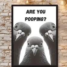 1 pieza de póster de lienzo impreso con diseño divertido de paloma para baño, decoración de pared humorística, para usar en sala de estar, dormitorio, oficina, baño, decoración del hogar, con o sin marco, decoración navideña