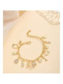 925 Sterling Silver Bracelet For Women Lock Moon Heart Charm Bracelet Chain For Wedding Fashion Jewelry Accessories For Woman - 金色 - 查看 2