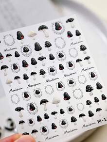 Dark Vintage Mushroom 5D Nail Stickers Cute Cartoon Plant Jelly Gothic Whimsical Self Adhesive Decoration Nail Art Decals