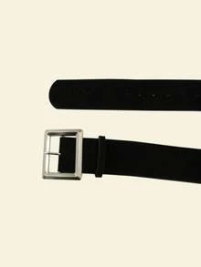 1 件女士黑色 PU 材质高品质收腰百搭中长连衣裙（配腰带） - 黑色 - 查看 5