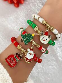4pcs/1pc Christmas-Themed Bracelet Set, Handmade Santa Claus Pendant, Suitable For Christmas Holiday Gifts, Party Dress-Up Accessories.