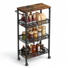 VASAGLE Desserte 4 Niveaux, Étagère de Cuisine Fin avec roulettes, Desserte Mobile, Cadre en Acier, Poignée, Petit Espace, Cuisine, Salle de Bain, Salon, Bureau, Marron - Tabac - Voir 5