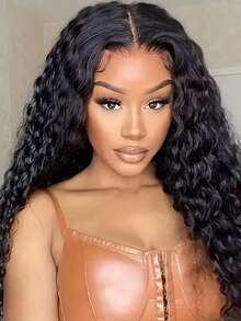 Eulisi 5x5 高清透明蕾丝深波浪蕾丝假发 真人发假发 女士湿发卷发无胶真人发假发 巴西雷米真人发 预拔婴儿发 180% 密度 - 黑色 - 查看 18