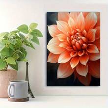 Wood Frame Canvas Mural, - Modern Orange Floral Wall Decor, Home Decor For Living Room, Dining Room, Bedroom, Bathroom, Perfect Holiday Gift Mural Decoration, Ready To Hang - 橘色 - 查看 2