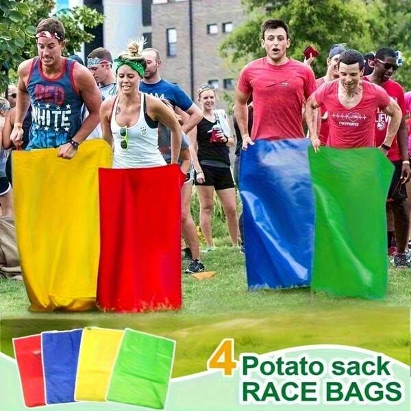 4pcs Set - Family Interactive Potato Sack, Outdoor Adult Potato Sack Race, Jumping Sack, Jumping Toy, PP Material Potato Sack Race, Lawn Game Running Bag, Colorful Carnival Party Fun, Fitness Bag, Suitable For Outdoor Yard, Outdoor Leisure Family Sports Entertainment