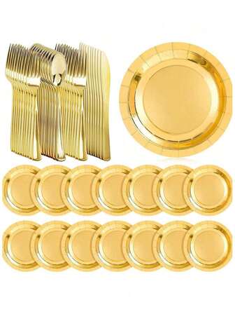 20/50/100pcs 7-Inch Gold Foil Edge Paper Plates, Disposable White Paper Plates, Suitable For Birthday, Wedding, Christmas, New Year, Bridal Shower Party Supplies Decoration