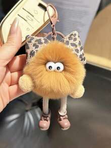 1PC Cute Otter Rabbit Fur Leopard Pattern Bow Small Coal Ball Bag Pendant, Plush Car Keychain, Suitable For Backpacks, Shoulder Bags, Handbags, Keychains, Also Suitable As Birthday Gifts, Party Gifts - Multicolor - View 15