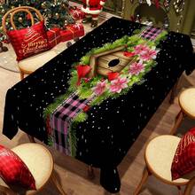 1/20 pièces Nappe de Noël, nappe de fond noir luxueuse avec motif de points rouges d'oiseaux, décoration d'ambiance de Noël, mise en place vibrante de table à manger, convient pour la cuisine, la table à manger, les fêtes, les pique-niques et les dîners en plein air