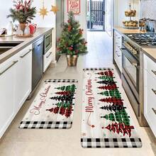 1/2/3pcs Christmas Kitchen Mat Set - Vintage Christmas Tree & Buffalo Plaid Design, Soft Flannel Material, Anti-Slip & Easy Clean - Suitable For Living Room, Dining Room, Bathroom And Entryway - Multicolor - View 6