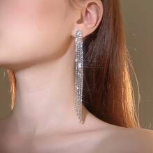 Glamorous Spring Colorful CZ Crystal Long Tassel Earrings Stud Dance Club Party Graduation Jewelry 1 Pair
