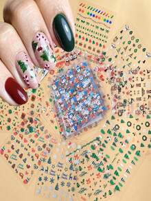 30 张圣诞美甲贴纸，30 件 3D 闪光自粘雪花雪人驯鹿铃铛指甲贴花，冬季指甲贴纸圣诞节圣诞树指甲装饰美甲用品 - 彩色的 - 查看 2