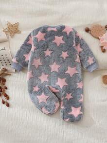 Infant/Toddler Girls' Star Pattern Fuzzy Zip-Up Jumpsuit