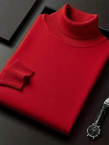GRDR 男士圆领长袖毛衣，百搭日常针织套头衫 - 紅色 - 查看 6