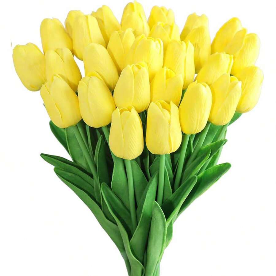 3/6/10/160 Pieces Of 13.77-Inch Artificial Tulip Simulation Flower Decoration Home Decoration Artificial Flower Living Room Bedroom Decoration Artificial Flower, Full Of Vitality And Realism, Realistic Artificial Tulip Bouquet - Suitable For Elegant Home And Office Decoration, Especially Suitable For Special Occasions And Gifts - Yellow - View 1