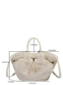 Autumn/Winter New High-End Pleated Cloud Fluffy Faux Rabbit Fur Handbag, Versatile Lady-Like Fuzzy Elegant Belt Decor Shoulder Bag, Suitable For Commuting, School, Shopping, Vacation, Party - Multicolor - View 12