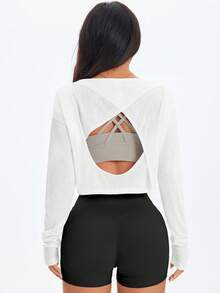 Women's Solid Color Drop Shoulder Long Sleeve Activewear T-Shirt, Autumn