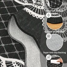 Home Decor Kitchen Area Rug Bordered Thin Carpet Non Shedding Non Slip Stain Resistant Floorcover Low Pile Printed Washable Hallway Runner Rug Soft Easy To Clean Mat Throw Rug For Bathroom Bedroom Living Room Dinning Room Laundry - Black - View 6