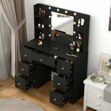 Black Vanity Set Makeup Desk Dressing Table With 7 Drawer 11 LED Lighted Mirror - Black - View 4